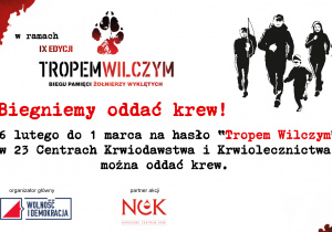 Plakat promujący - IX edycja Tropem Wilczym - Bieg Pamięci Żołnierzy Wyklętych trwa!